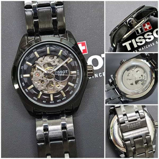 Tissot Style Skeleton Dial Automatic Black Stainless Steel