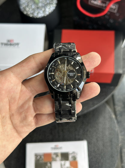 Tissot Style Skeleton Dial Automatic Black Stainless Steel Designer Watch