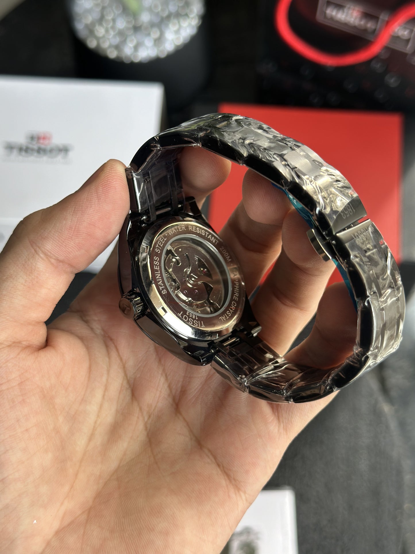 Tissot Style Skeleton Dial Automatic Black Stainless Steel Designer Watch