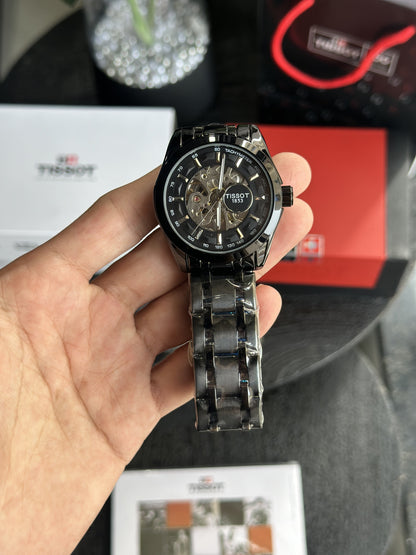 Tissot Style Skeleton Dial Automatic Black Stainless Steel Designer Watch