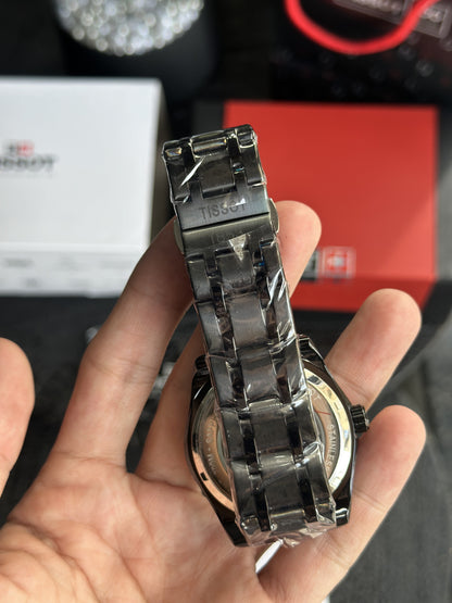 Tissot Style Skeleton Dial Automatic Black Stainless Steel Designer Watch