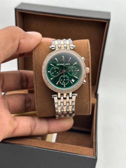 Michael Kors Green Dial Darci Chronograph Two Tone Watch