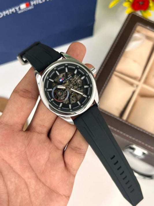 Tommy Hilfiger Silver With Black Automatic Watch M-693