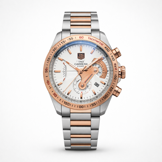 TAG Carrera Style Two-Tone Chronograph Tachymeter Bezel Stainless Steel Watch