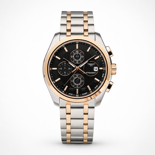 Tissot Style Two-Tone Chronograph Black Dial Stainless Steel Watch