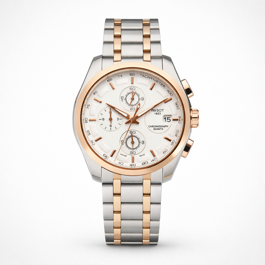 Tissot Style Two-Tone Chronograph White Dial Stainless Steel Watch