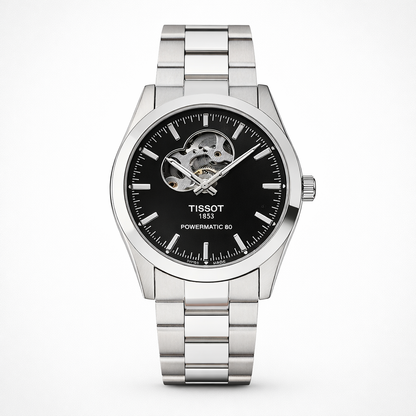 Tissot Style Open-Heart Black Dial Stainless Steel Automatic Watch