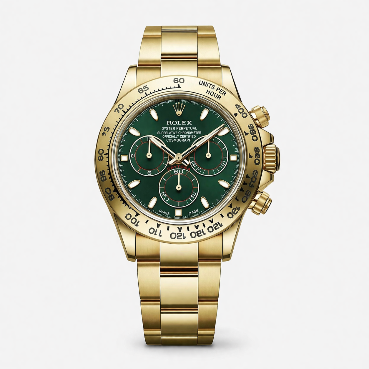 Rolex Cosmograph Daytona Green Dial Oyster Gold Chronograph Watch