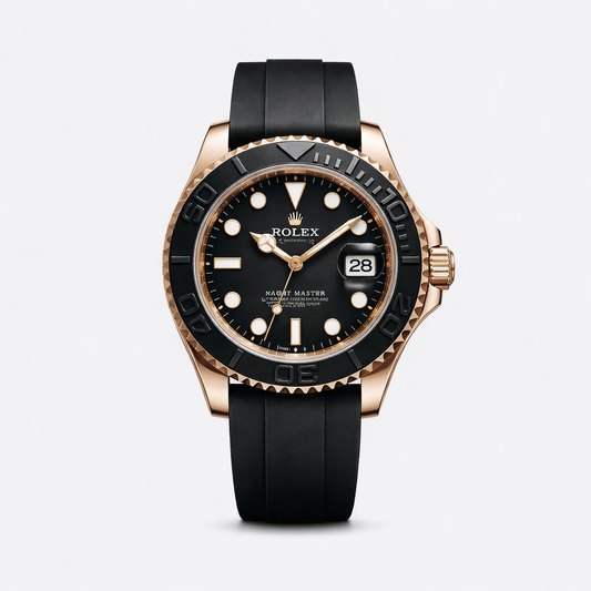Rolex Yacht-Master Black Dial Everose Gold Oysterflex Strap Watch