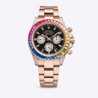Rolex Daytona Rainbow Everose Gold Black Dial Diamond Chronograph Watch