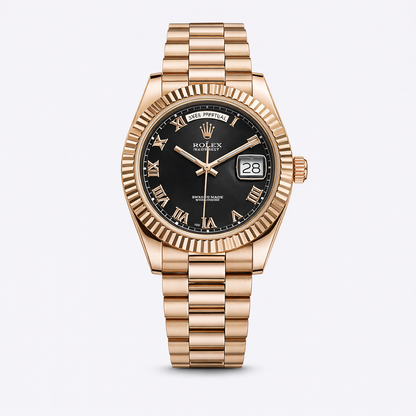 Rolex Datejust Black Dial Everose Gold President Bracelet Watch