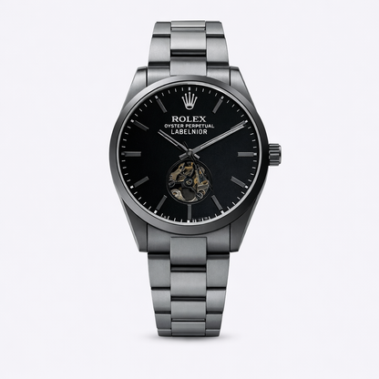 Rolex Oyster Perpetual Black Dial Open-Heart Automatic Stainless Steel Watch