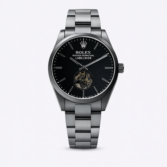 Rolex Oyster Perpetual Black Dial Open-Heart Automatic Stainless Steel Watch
