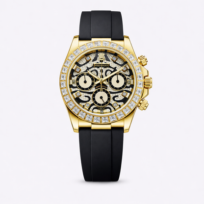 Rolex Daytona Skeleton Dial Yellow Gold Diamond Bezel Oysterflex Watch