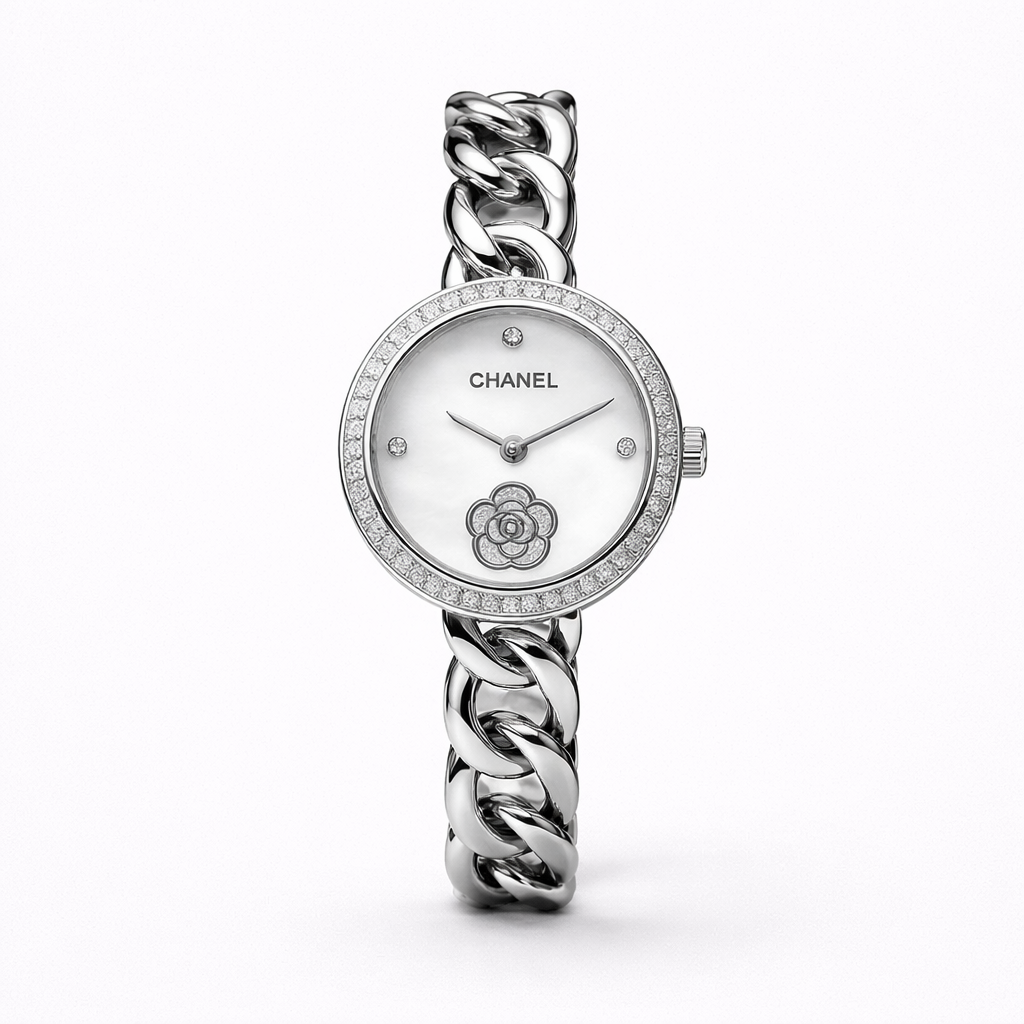 Chanel Silver Chain Diamond Dial Watch