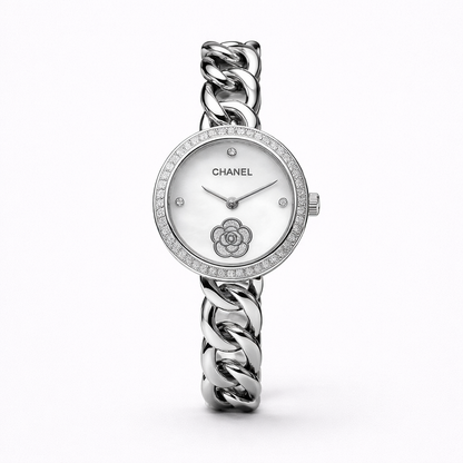 Chanel Silver Chain Diamond Dial Watch