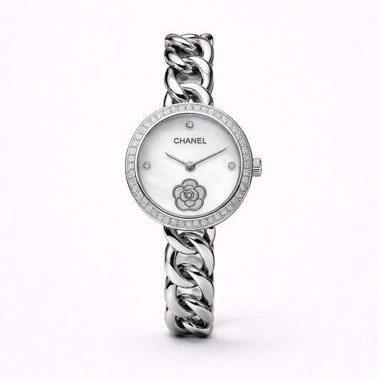 Chanel Silver Chain Diamond Dial Watch