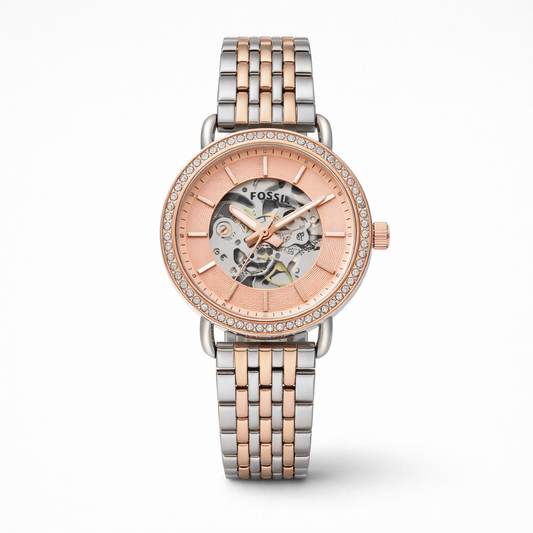 Fossil Two Tone Rose Gold Skeleton Dial Watch