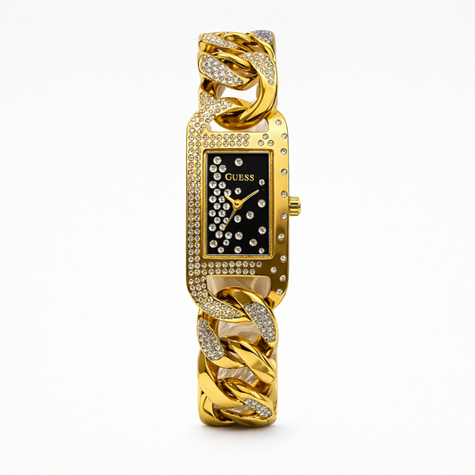 Guess Gold Chain Crystal Black Dial Watch
