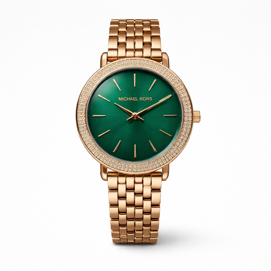 Michael Kors Gold Green Dial Crystal Watch