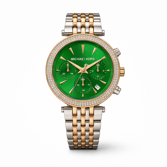 Michael Kors Green Dial Chronograph Two Tone Watch