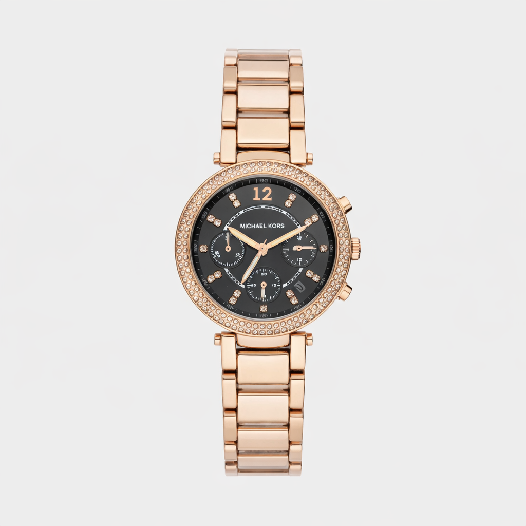 Michael Kors Rose Gold Black Dial Chronograph Watch
