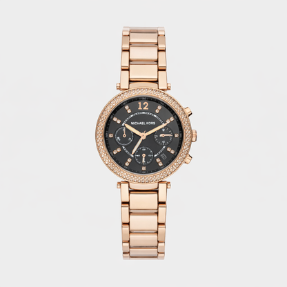 Michael Kors Rose Gold Black Dial Chronograph Watch