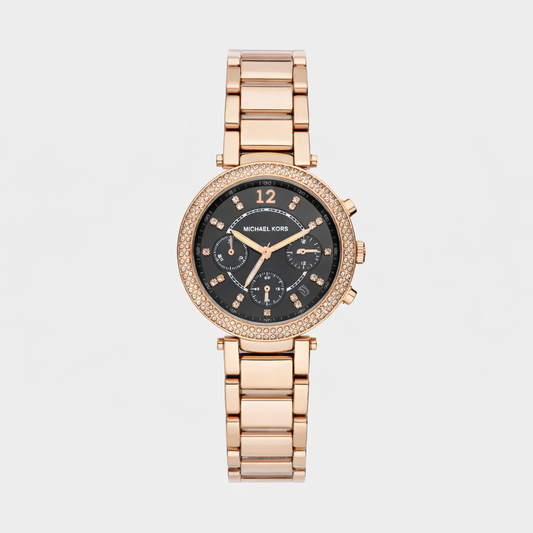 Michael Kors Rose Gold Black Dial Chronograph Watch