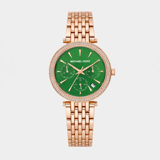 Michael Kors Green Dial Rose Gold Chronograph Watch