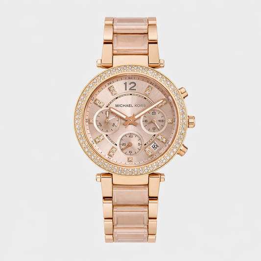 Michael Kors Rose Gold Transparent Strap Chronograph Watch