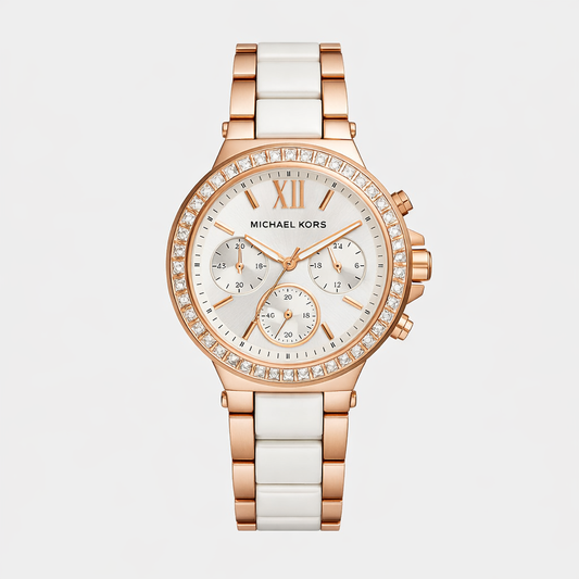Michael Kors White Ceramic Rose Gold Chronograph Watch
