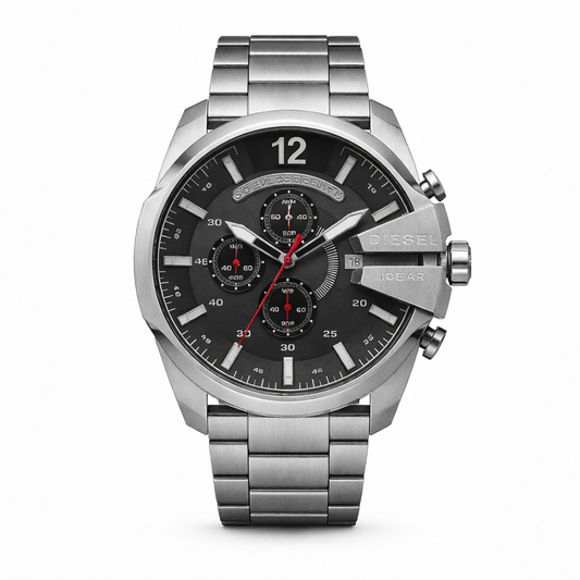 Diesel Mega Chief Silver Black Chronograph Watch
