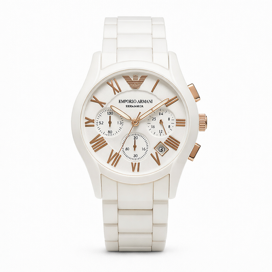 Emporio Armani White Ceramic Chronograph Men Watch