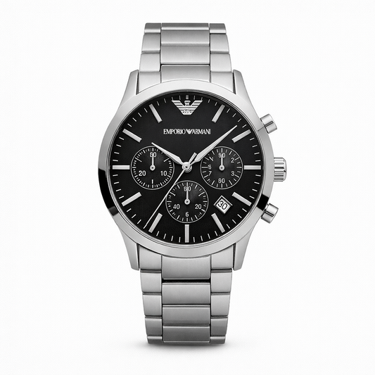Emporio Armani Black Dial Chronograph Steel Watch