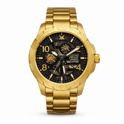 Luxury Gold Skeleton Dial Automatic Style Watch with Metal Strap