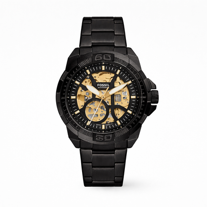 Fossil Black Skeleton Dial Stainless Steel Watch for Men