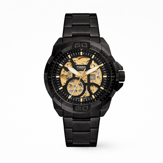 Fossil Black Skeleton Dial Stainless Steel Watch for Men