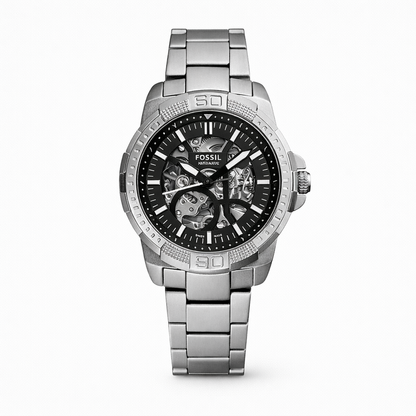 Fossil Silver Stainless Steel Skeleton Dial Analog Watch for Men