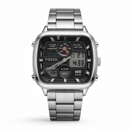 Fossil Digital Analog Square Dial Stainless Steel Watch for Men