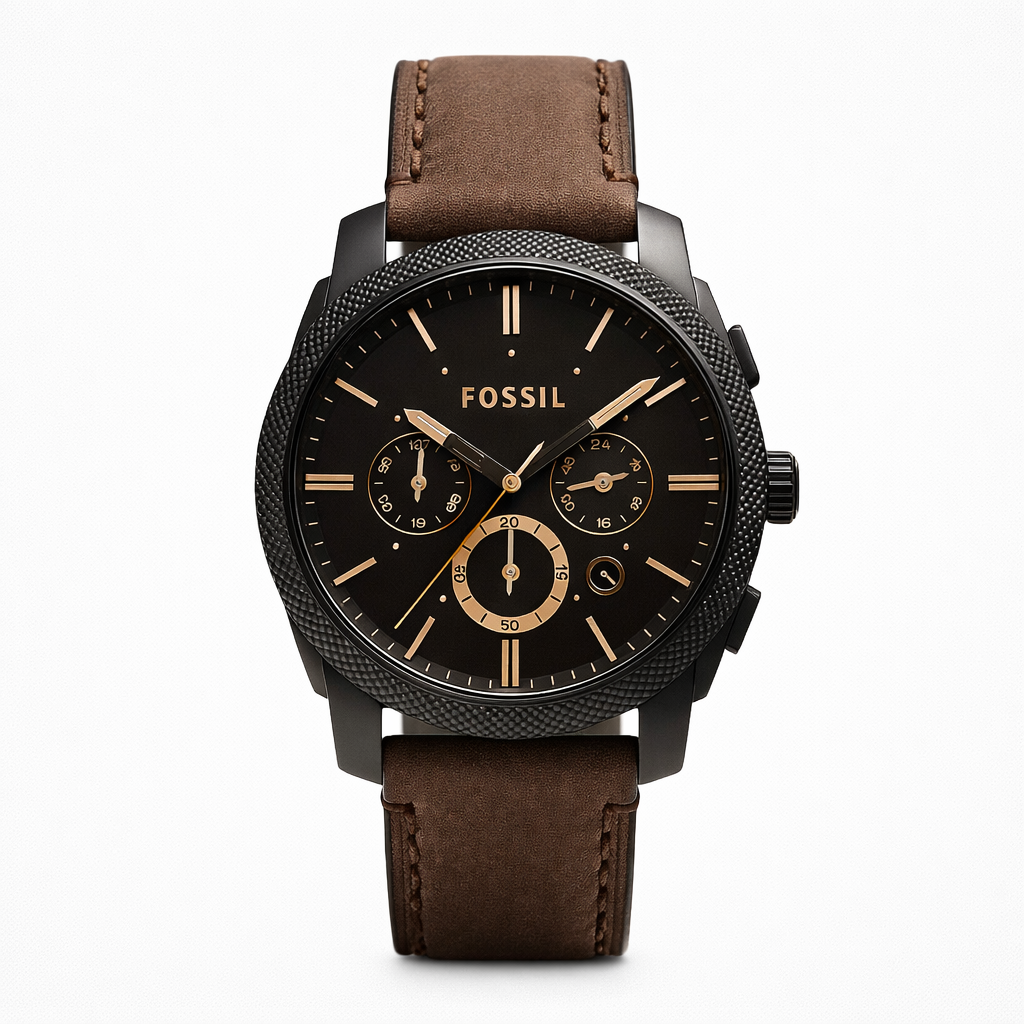 Fossil Brown Leather Multifunction Dial Black Case Watch for Men