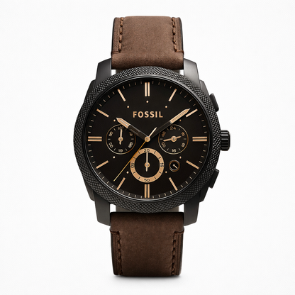 Fossil Brown Leather Multifunction Dial Black Case Watch for Men