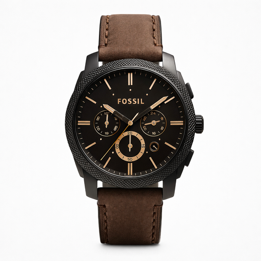 Fossil Brown Leather Multifunction Dial Black Case Watch for Men