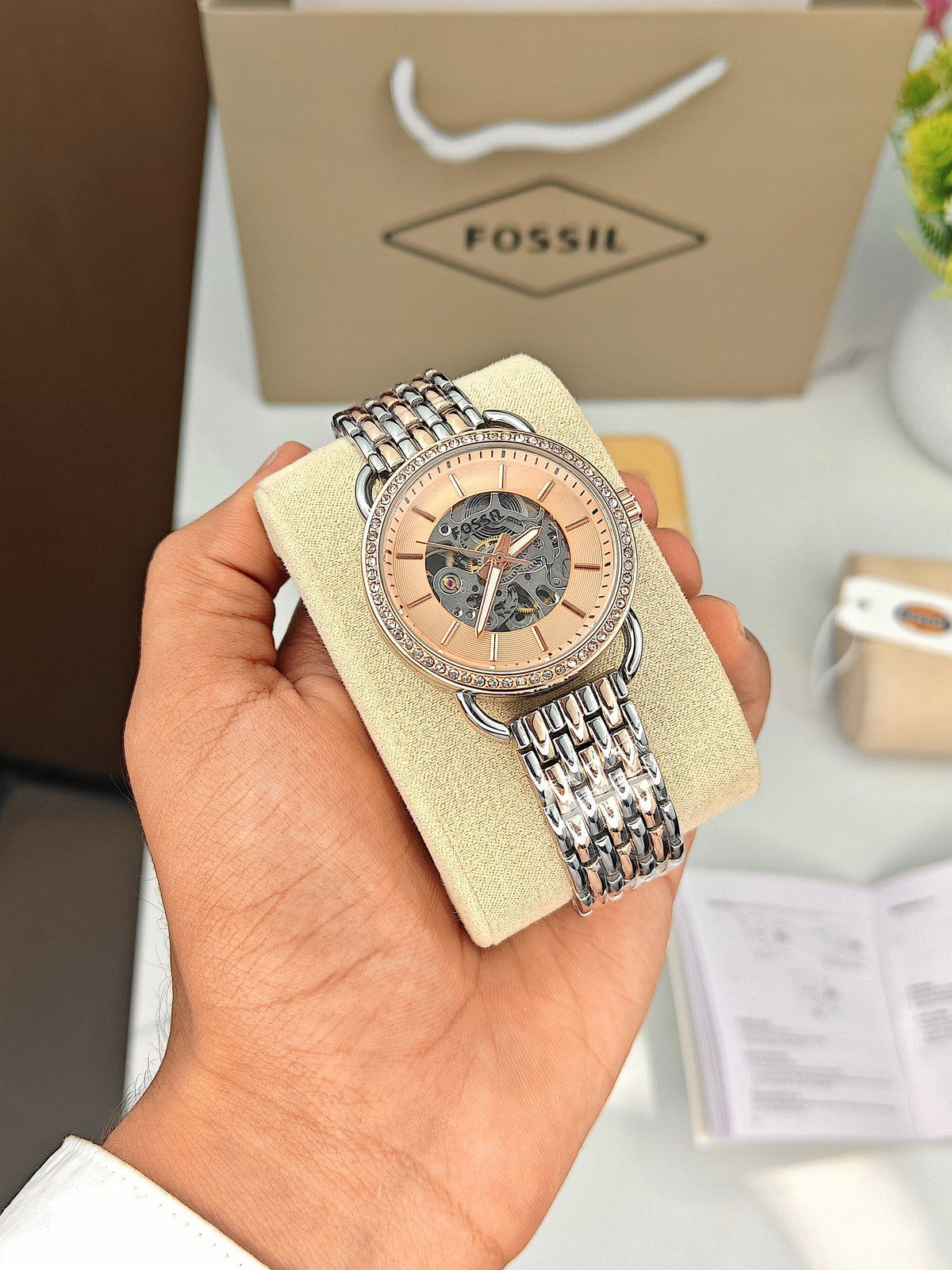 Fossil Two Tone Rose Gold Automatic Watch