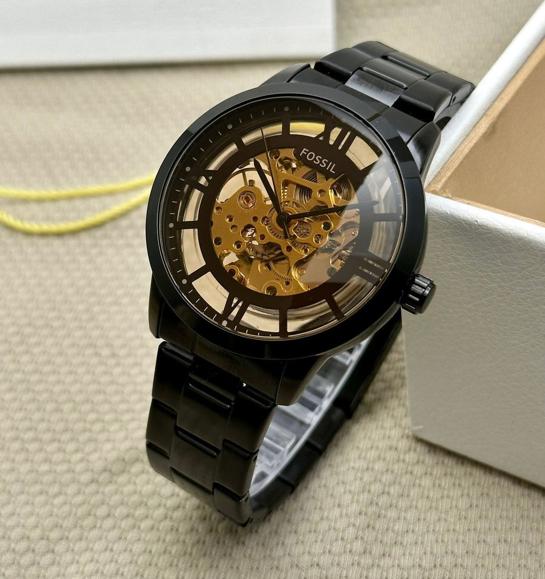 Fossil Black Stainless Steel Skeleton Dial Analog Watch for Men