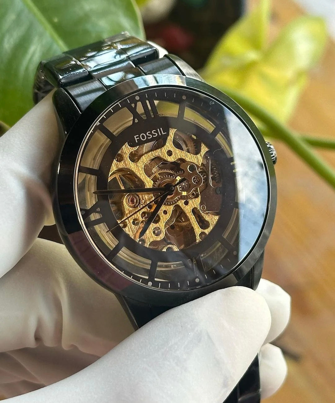 Fossil Black Stainless Steel Skeleton Dial Analog Watch for Men