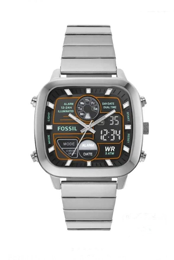 Fossil Digital Analog Square Dial Stainless Steel Watch for Men