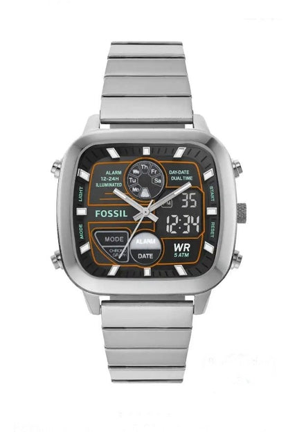 Fossil Digital Analog Square Dial Stainless Steel Watch for Men