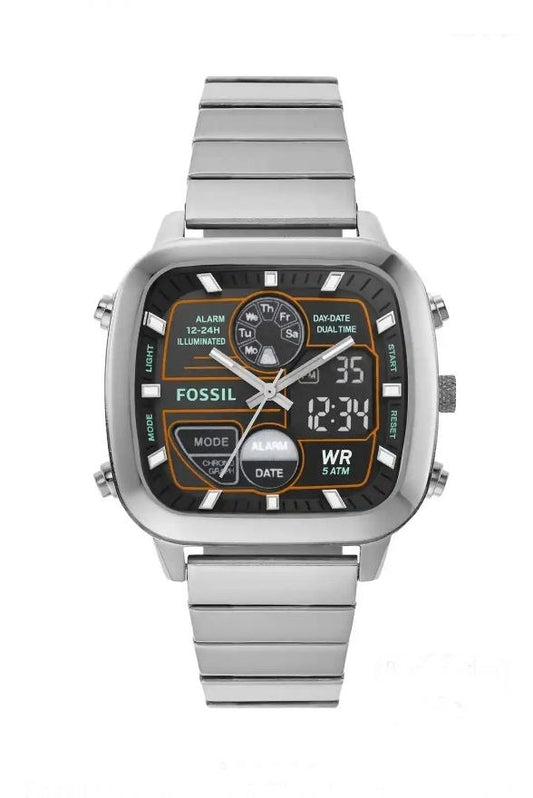Fossil Digital Analog Square Dial Stainless Steel Watch for Men