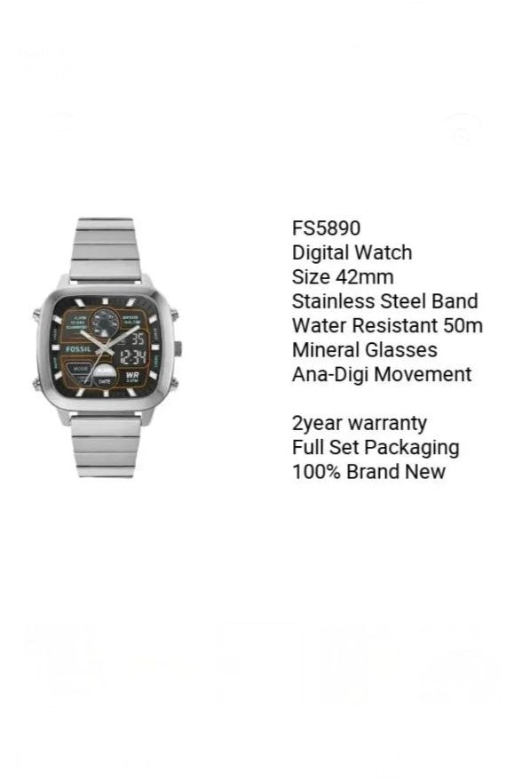 Fossil Digital Analog Square Dial Stainless Steel Watch for Men