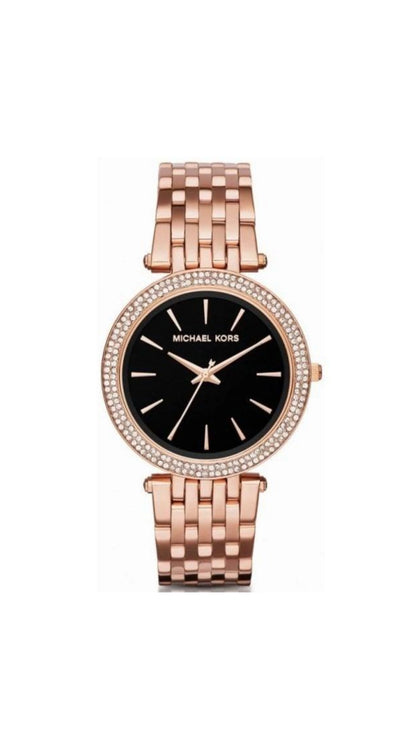 Michael Kors Rose Darci Gold Black Dial Crystal Watch